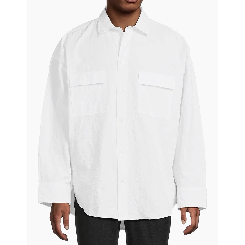 MICHAEL KORS Men's Relaxed-Fit Crinkle Long-Sleeve Shirt White Size Medium‎ NEW